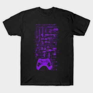 Neon Purple Video Game Controller Blueprint T-Shirt